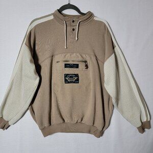 Todays News Designer Sweatshirt Men Sz L 1/4 Button & Tie Pullover Beige Classic